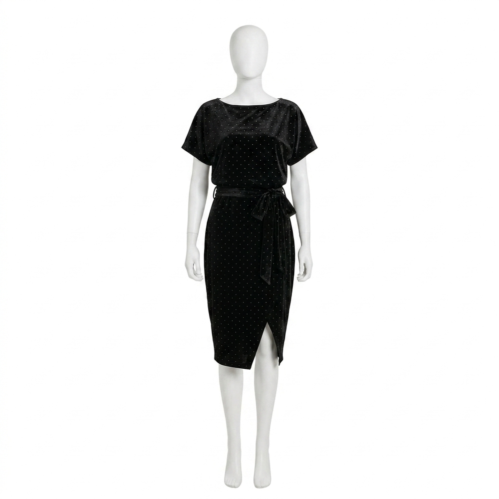 NEW KENSIE studded velvet sheath belted dress in black